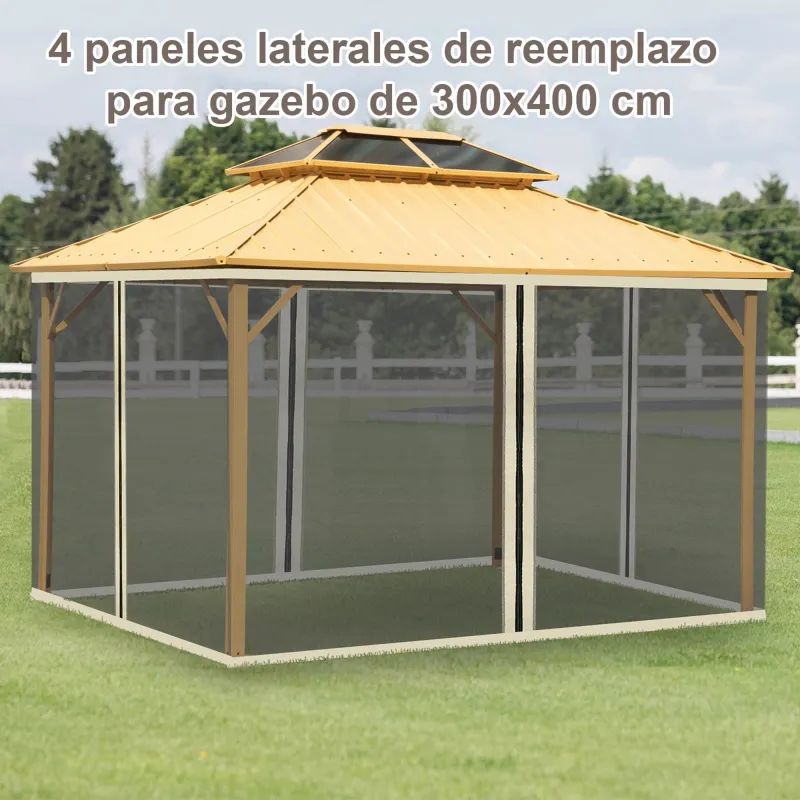 4 Paneles Laterales 3,5x2 m para Carpa de Jardín Tela Mosquitera para Cenador Gazebo con Cremalleras y Anillas N... - Ogal.Es