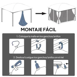 4 Paneles Laterales 3,4x2 cm para Carpa de Jardín Tela Mosquitera para Cenador Gazebo con Cremalleras y Anillas ... - Ogal.Es
