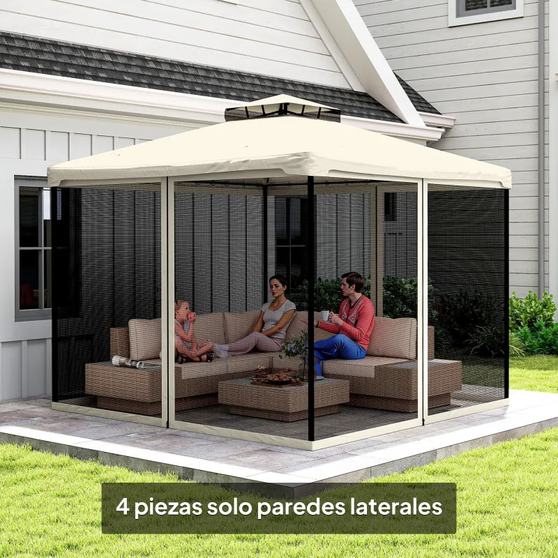 4 Paneles Laterales 3x2 cm para Carpa de Jardín Tela Mosquitera para Cenador Gazebo con Cremalleras y Anillas Negro - Ogal.Es