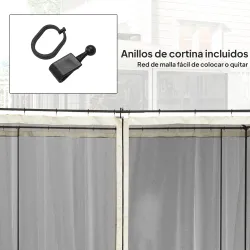 4 Paneles Laterales 3x2 cm para Carpa de Jardín Tela Mosquitera para Cenador Gazebo con Cremalleras y Anillas Negro - Ogal.Es