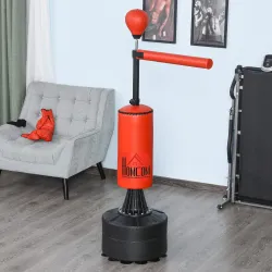 Saco de Boxeo de Pie con Bola de Velocidad y Barra Giratoria de 360° 88x48x155-205 cm Negro y Rojo - Ogal.Es