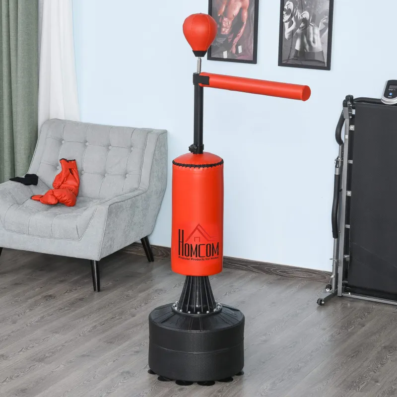 Saco de Boxeo de Pie con Bola de Velocidad y Barra Giratoria de 360° 88x48x155-205 cm Negro y Rojo - Ogal.Es