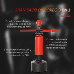 Saco de Boxeo de Pie con Bola de Velocidad y Barra Giratoria de 360° 88x48x155-205 cm Negro y Rojo - Ogal.Es