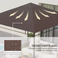 Techo de Repuesto para Cenador, 3x3 m, Cubierta de Repuesto con 8 Orificios de Drenaje, Ventilación y Protección... - Ogal.Es