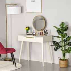 Tocador con Espejo Redondo Mesa de Maquillaje con 2 Cajones Estilo Moderno para Dormitorio Vestuario 80x40x123 c... - Ogal.Es
