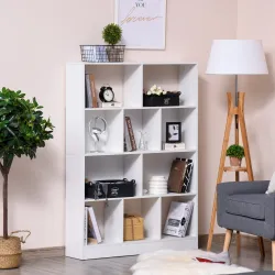 Estantería Librería de 4 Niveles con 10 Compartimentos Estantes de Almacenaje Multiusos 100x23,8x140 cm Blanco - Ogal.Es
