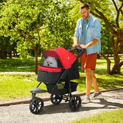 Carrito para Perros con 3 Ruedas Ventanas de Malla Cesta de Almacenaje y Correas de Seguridad 109,5x57,5x106,5 c... - Ogal.Es