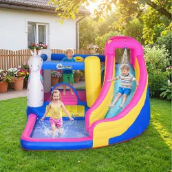 Castillo Inflable Infantil en Forma de Unicornio con Tobogán Piscina Cama de Salto Inflador 360x305x210 cm Multi... - Ogal.Es
