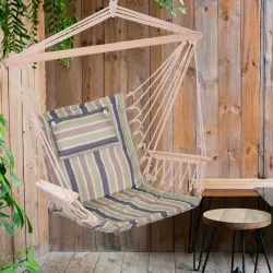 Silla Colgante Estampado Rayas Hamaca con Cojín Reposacabezas para Interior Exterior 100x106 cm Carga Máx. 100 kg - Ogal.Es