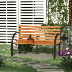 Banco de Jardín de Madera de 2 Plazas 122x60x83 cm con Respaldo y Apoyabrazos Listones y Marco de Acero Carga 22... - Ogal.Es