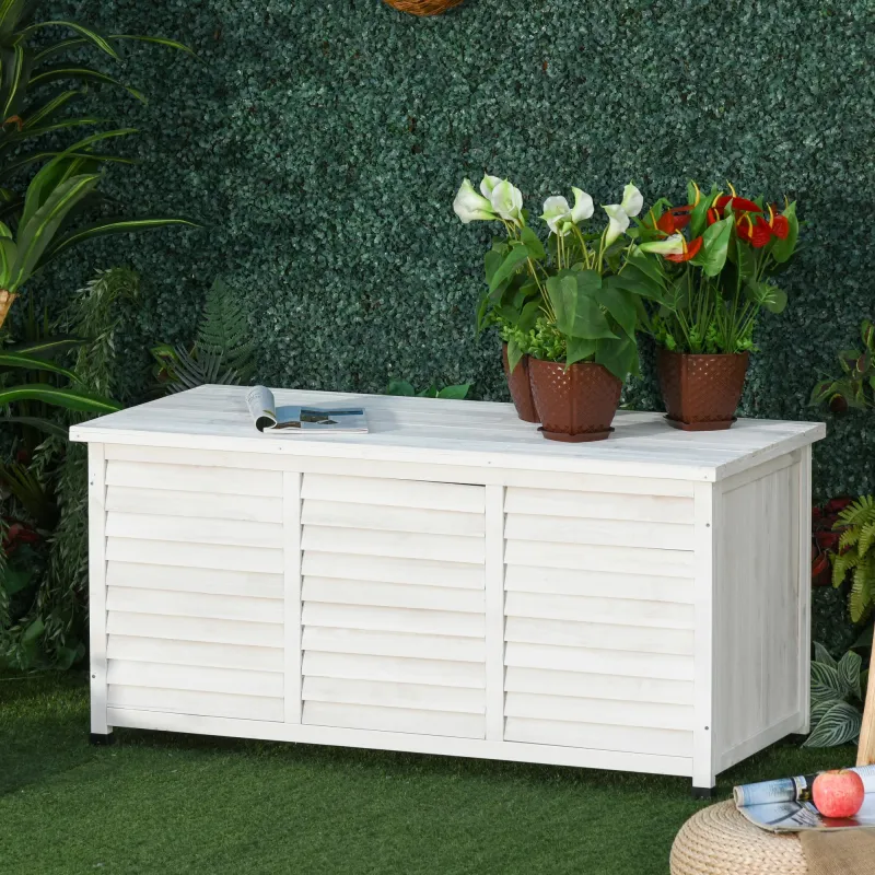 Baúl de Almacenaje Exterior 284L Arcón de Jardín de Madera Impermeable con Tapa Abrible y Diseño Persiana 127x56... - Ogal.Es