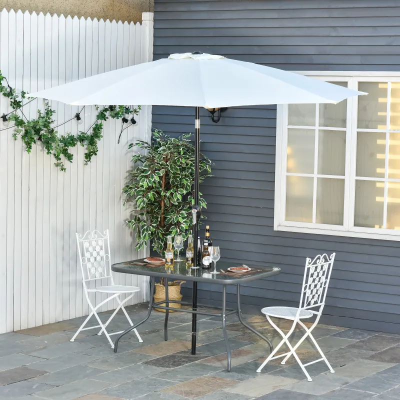 Mesa de Jardín Exterior Rectangular de Metal Bordes Curvos con Orificio para Sombrilla Capacidad 70kg Vidrio Tem... - Ogal.Es