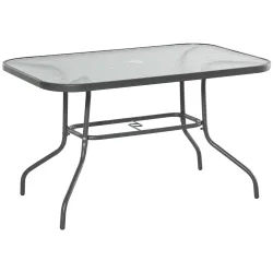 Mesa de Jardín Exterior Rectangular de Metal Bordes Curvos con Orificio para Sombrilla Capacidad 70kg Vidrio Tem... - Ogal.Es