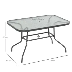 Mesa de Jardín Exterior Rectangular de Metal Bordes Curvos con Orificio para Sombrilla Capacidad 70kg Vidrio Tem... - Ogal.Es