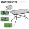Mesa de Jardín Exterior Rectangular de Metal Bordes Curvos con Orificio para Sombrilla Capacidad 70kg Vidrio Tem... - Ogal.Es