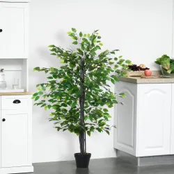Planta Artificial Ficus Artificial de 145 cm con 756 Hojas y Maceta para Decoración Interior Ø20x145 cm Verde - Ogal.Es