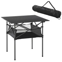 Mesa de Camping Plegable con Almacenaje de Malla y Bolsa de Transporte para Exterior Jardín y Picnic 70x70x69 cm... - Ogal.Es