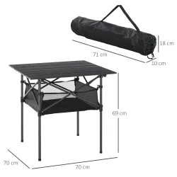 Mesa de Camping Plegable con Almacenaje de Malla y Bolsa de Transporte para Exterior Jardín y Picnic 70x70x69 cm... - Ogal.Es