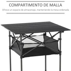 Mesa de Camping Plegable con Almacenaje de Malla y Bolsa de Transporte para Exterior Jardín y Picnic 70x70x69 cm... - Ogal.Es