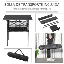 Mesa de Camping Plegable con Almacenaje de Malla y Bolsa de Transporte para Exterior Jardín y Picnic 70x70x69 cm... - Ogal.Es