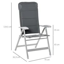 Silla de Jardín Plegable Portátil de Aluminio con Respaldo Alto Ajustable en 8 Posiciones y Reposacabezas Acolch... - Ogal.Es