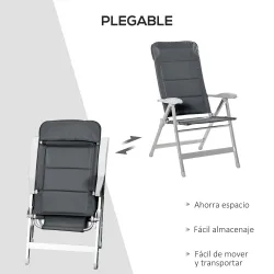 Silla de Jardín Plegable Portátil de Aluminio con Respaldo Alto Ajustable en 8 Posiciones y Reposacabezas Acolch... - Ogal.Es