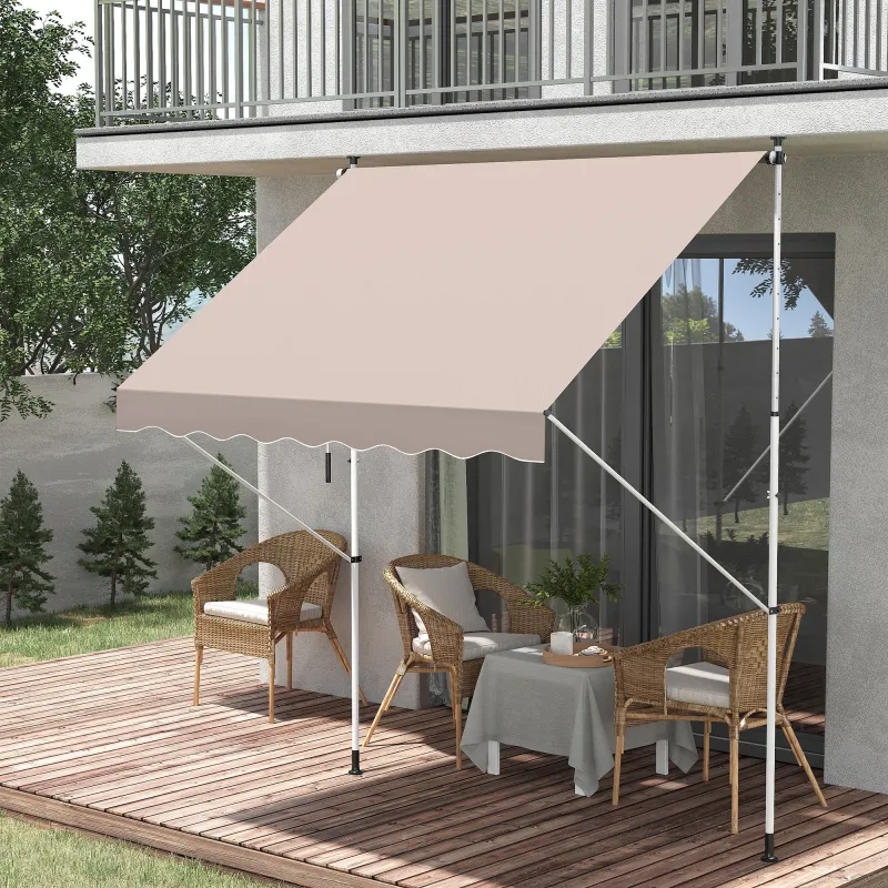 Toldo Manual Retráctil 200x150x170-280 cm para Balcón y Terraza con Altura Ajustable con Manivela Beige - Ogal.Es