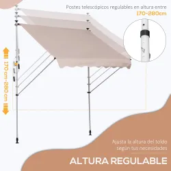 Toldo Manual Retráctil 200x150x170-280 cm para Balcón y Terraza con Altura Ajustable con Manivela Beige - Ogal.Es
