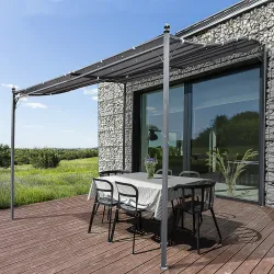 Cenador de Jardín 3x3 m Pérgola con Toldo y 16 Orificios de Drenaje para Patio Terraza Metal y Poliéster 180 g/m... - Ogal.Es