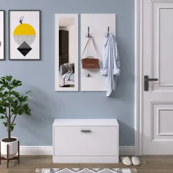 Conjunto de Muebles de Entrada Recibidor Pasillo Set de 3 Piezas Zapatero Espejo Perchero con 4 Ganchos para Col... - Ogal.Es