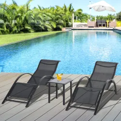 Set de 2 Tumbonas Jardín Exterior con Mesa Auxiliar de Vidrio Templado Tumbonas con Respaldo Reposabrazos para P... - Ogal.Es