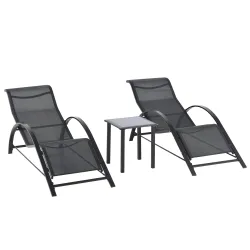Set de 2 Tumbonas Jardín Exterior con Mesa Auxiliar de Vidrio Templado Tumbonas con Respaldo Reposabrazos para P... - Ogal.Es