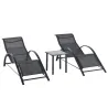 Set de 2 Tumbonas Jardín Exterior con Mesa Auxiliar de Vidrio Templado Tumbonas con Respaldo Reposabrazos para P... - Ogal.Es