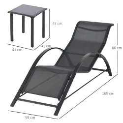 Set de 2 Tumbonas Jardín Exterior con Mesa Auxiliar de Vidrio Templado Tumbonas con Respaldo Reposabrazos para P... - Ogal.Es