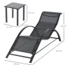 Set de 2 Tumbonas Jardín Exterior con Mesa Auxiliar de Vidrio Templado Tumbonas con Respaldo Reposabrazos para P... - Ogal.Es