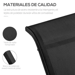 Set de 2 Tumbonas Jardín Exterior con Mesa Auxiliar de Vidrio Templado Tumbonas con Respaldo Reposabrazos para P... - Ogal.Es