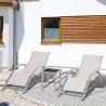 Set de 2 Tumbonas Jardín Exterior con Mesa Auxiliar de Vidrio Templado Tumbonas con Respaldo Reposabrazos para P... - Ogal.Es