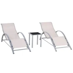 Set de 2 Tumbonas Jardín Exterior con Mesa Auxiliar de Vidrio Templado Tumbonas con Respaldo Reposabrazos para P... - Ogal.Es