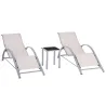 Set de 2 Tumbonas Jardín Exterior con Mesa Auxiliar de Vidrio Templado Tumbonas con Respaldo Reposabrazos para P... - Ogal.Es