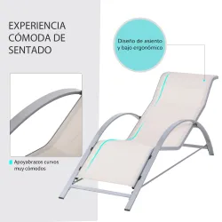 Set de 2 Tumbonas Jardín Exterior con Mesa Auxiliar de Vidrio Templado Tumbonas con Respaldo Reposabrazos para P... - Ogal.Es