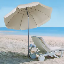 Sombrilla de Playa Diámetro de Ø202 cm con Techo Inclinable Poste Desmontable y Pincho Inferior para Jardín Beige - Ogal.Es