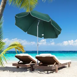 Sombrilla de Playa Diámetro de Ø202 cm con Techo Inclinable Poste Desmontable y Pincho Inferior para Jardín Verde - Ogal.Es