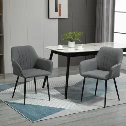 Pack de 2 Sillas de Cocina con Respaldo Reposabrazos y Patas de Metal para Salón 59,5x56,5x81 cm Gris Oscuro - Ogal.Es