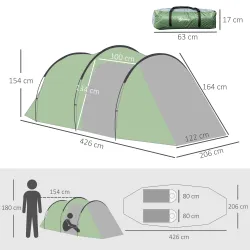 Tienda de Campaña Familiar 2 Personas Plegable Impermeable a Prueba de UV 20+ con Vestíbulo 426x206x154 cm Verde - Ogal.Es