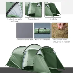Tienda de Campaña Familiar 2 Personas Plegable Impermeable a Prueba de UV 20+ con Vestíbulo 426x206x154 cm Verde - Ogal.Es