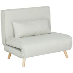 Sillón Cama Plegable con Respaldo Ajustable en 6 Posiciones Almohada Acolchada Carga 120 kg 94x78x80 cm Crema - Ogal.Es