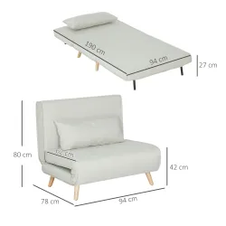 Sillón Cama Plegable con Respaldo Ajustable en 6 Posiciones Almohada Acolchada Carga 120 kg 94x78x80 cm Crema - Ogal.Es