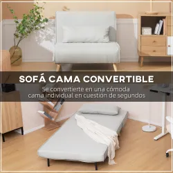 Sillón Cama Plegable con Respaldo Ajustable en 6 Posiciones Almohada Acolchada Carga 120 kg 94x78x80 cm Crema - Ogal.Es
