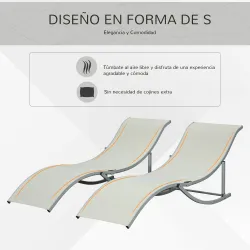 2 Tumbonas Plegables en Forma de S Ergonómica con Marco de Aluminio Texteline para Piscina Patio Jardín Terraza ... - Ogal.Es