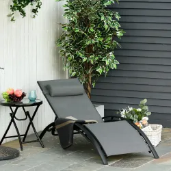 Tumbona Reclinable de Aluminio con Respaldo Ajustable en 5 Posiciones y Reposacabezas Extraíble Acolchado Textel... - Ogal.Es